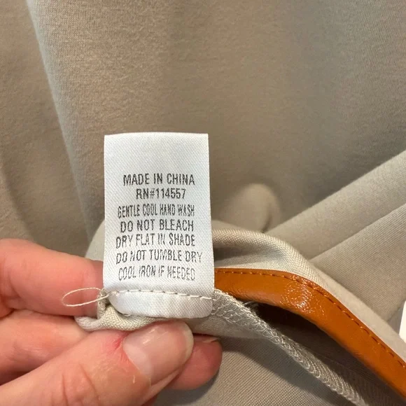 THML Womens Tan Button Down Shirt with Brown Faux Leather Collar - Picture 5 of 5